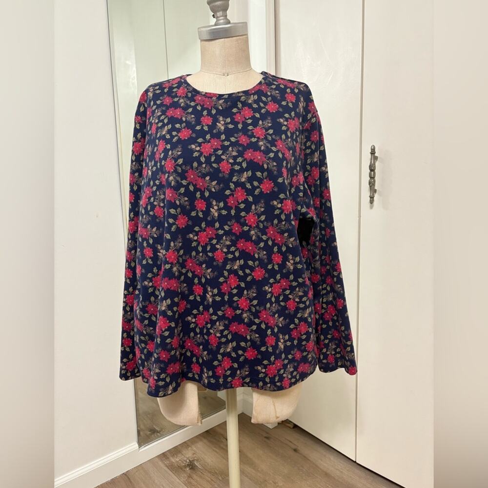 Croft & Barrow Woman's Floral Red and Blue Long Sleeve Top 2X